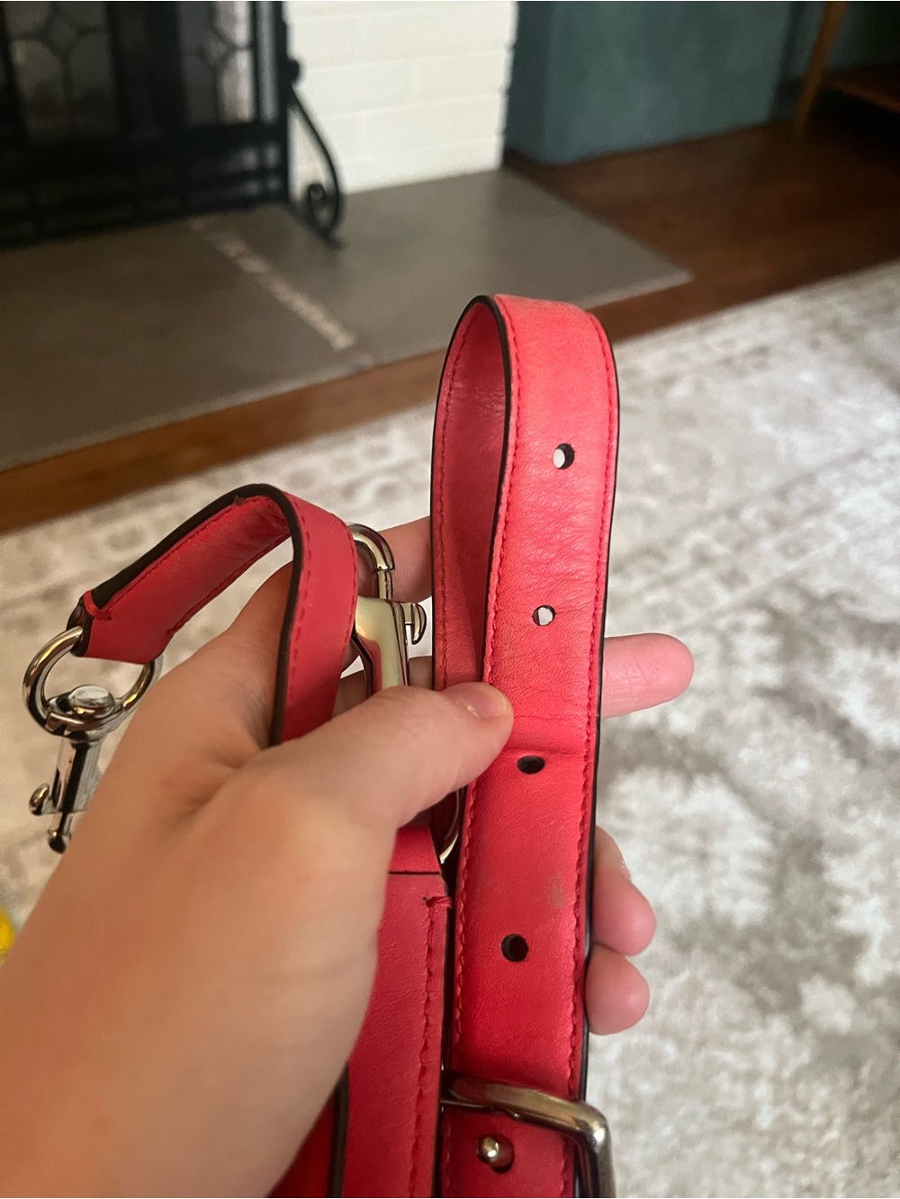 Coral Crossbody Purse Strap with Nickel Hardware